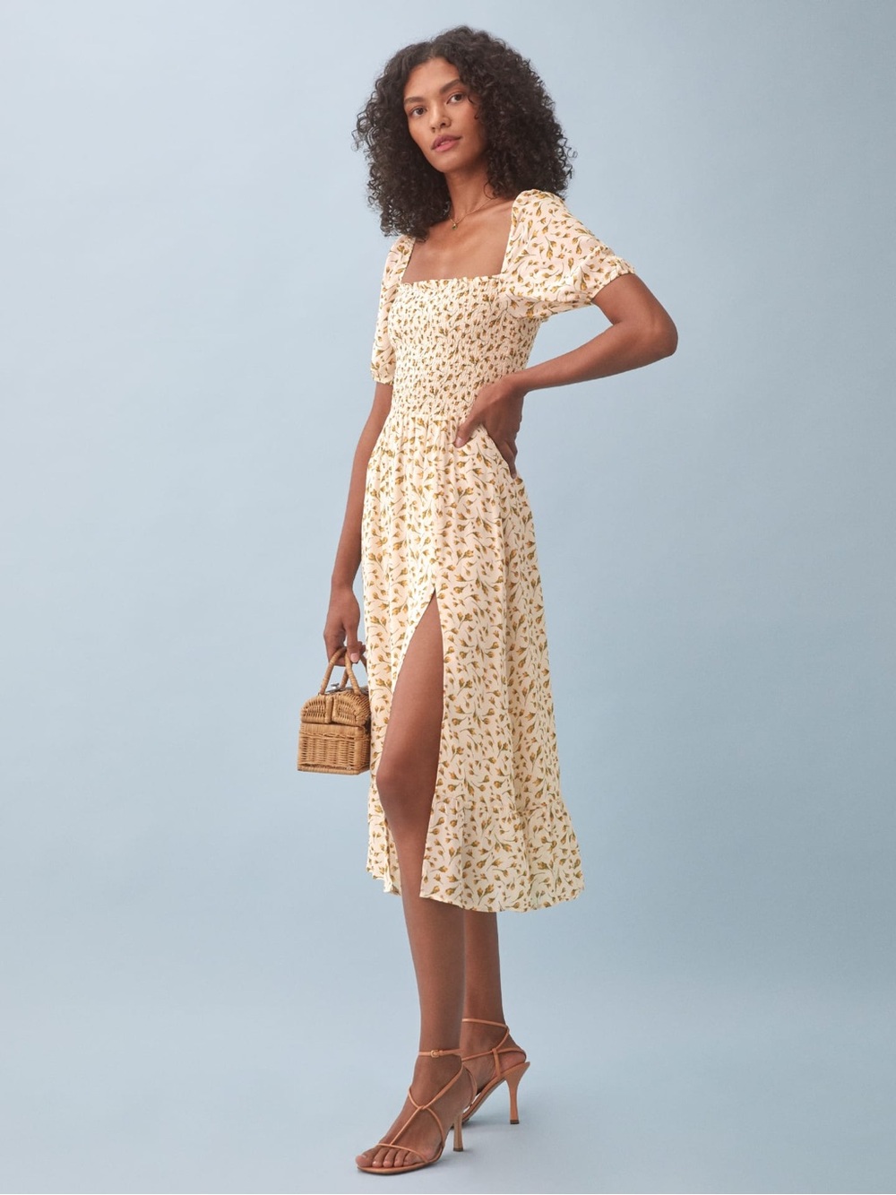 Reformation Meadow Yellow Floral Midi Dress